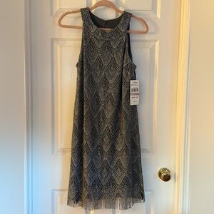 NEW S.L. Fashions Women's Jewel Neck Sleeveless Halter Dress, Silver Size 12P